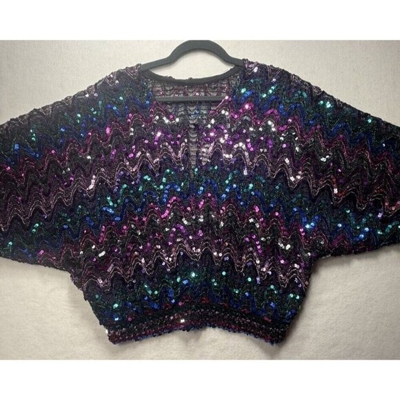 Vtg Praise Hymn Tunic Top Sequin Colorful Size L 80's Disco Multicolor Dolman - Picture 3 of 7